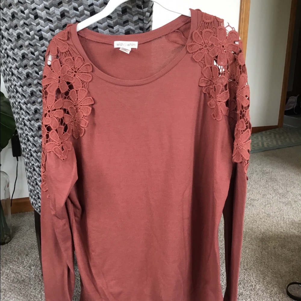 Pumpkin Lace Shoulder Top - Fall Favorite